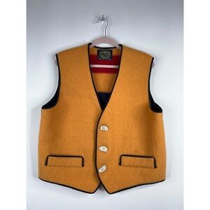 Hudson's Bay Wool Striped Vest Vintage Mustard Yellow Red Black USA Large XL